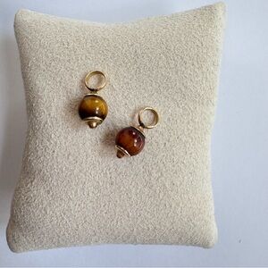 Vintage Tiger’s Eye Gold Tone Earring Charms Pair for Hoops